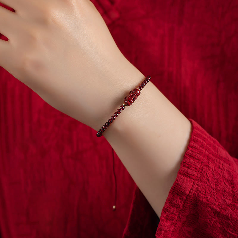 Stone of buddha Garnet Cinnabar PiXiu Blessing Calm String Bracelet
