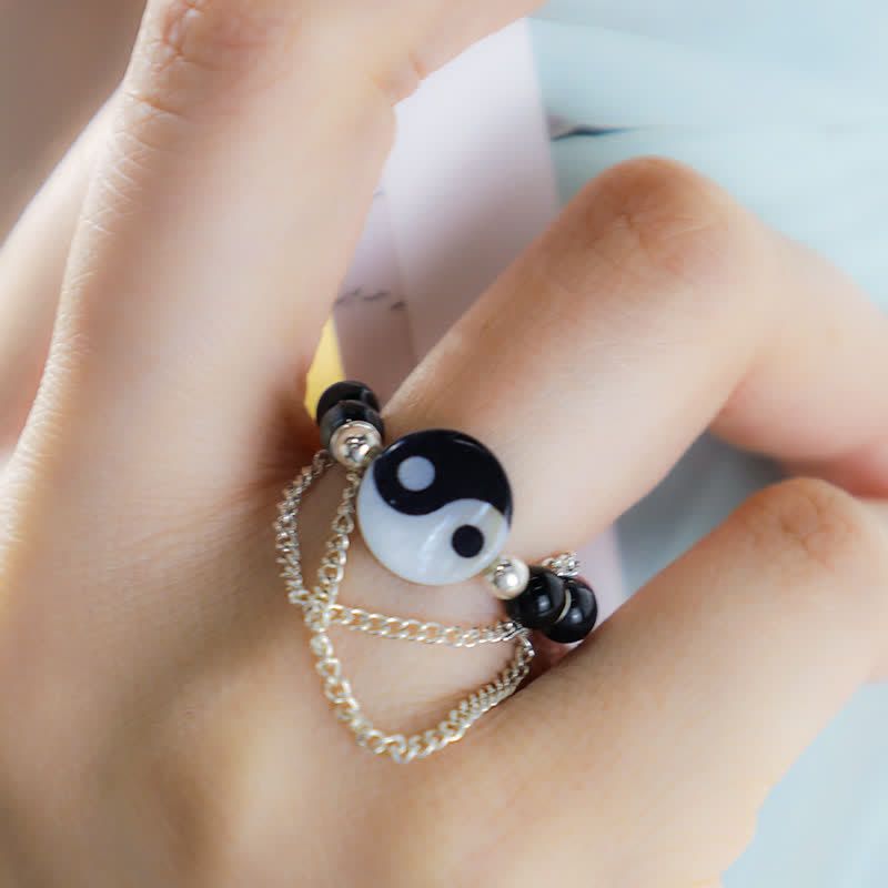Stone of buddha Yin Yang Symbol Balance Luck Ring