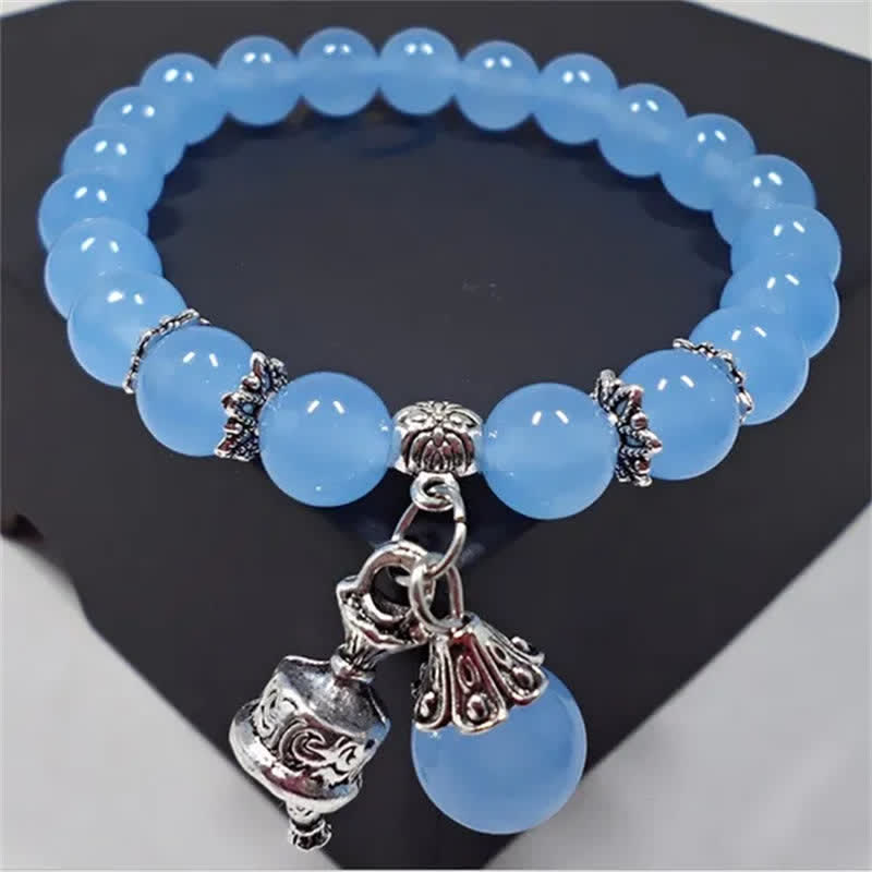 Stone of buddha Vintage Crystal Chalcedony Stone Energy Beaded Bell Charm Bracelet