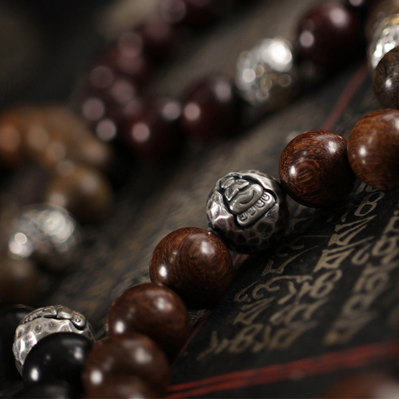 Stone of buddha 999 Sterling Silver Green Sandalwood Small Leaf Red Sandalwood Buddha Cure Bracelet