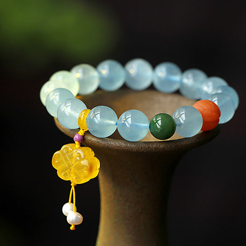 Stone of buddha Natural Aquamarine Amber Chinese Knotting Charm Peace Bracelet