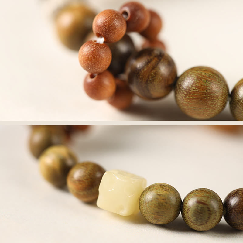 Stone of buddha Green Sandalwood Ebony Wood Cat Peace Soothing Bracelet