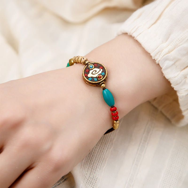 Stone of buddha Tibetan Turquoise Om Mani Padme Hum Protection Strength Bracelet
