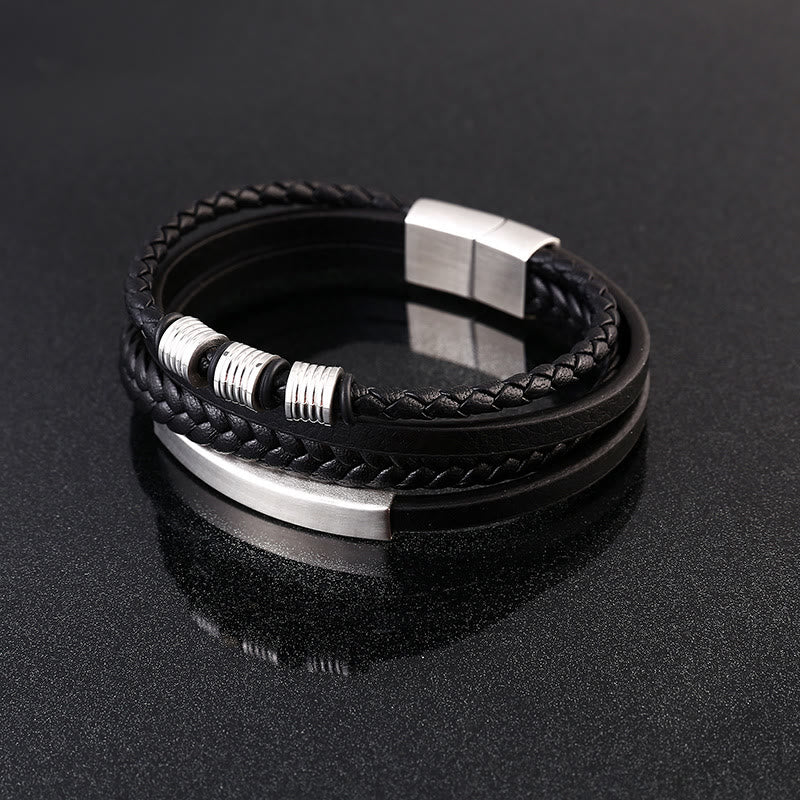Stone of buddha Leather Multi-Layer Titanium Steel Balance Braided Magnetic Buckle Bracelet