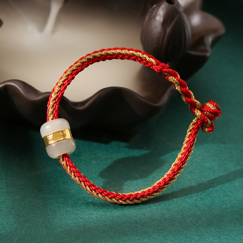 Stone of buddha 999 Gold Hetian White Jade Om Mani Padme Hum Fu Character Luck Braided Bracelet