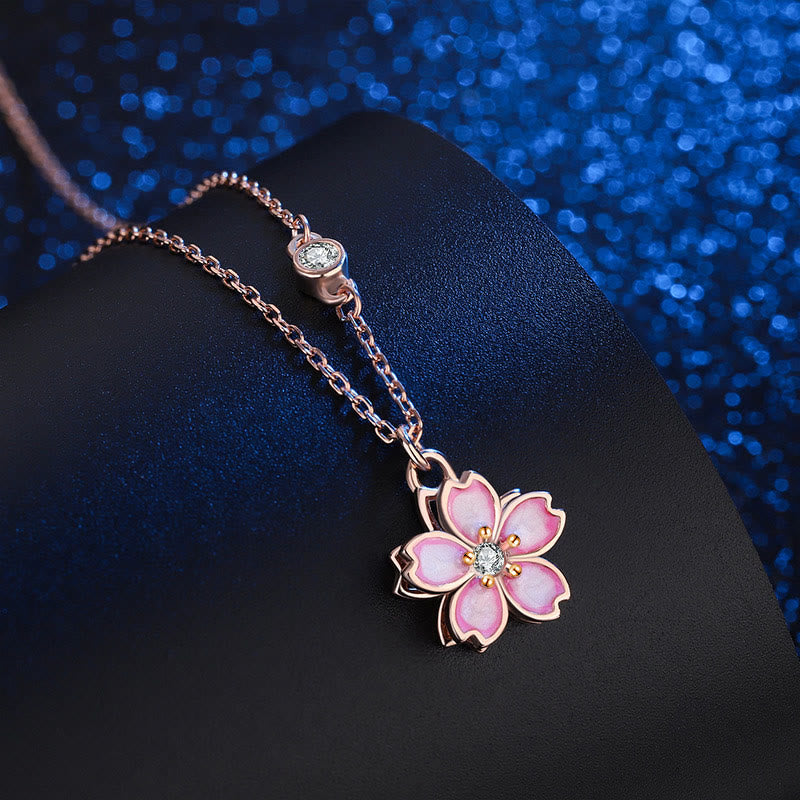 Stone of buddha 925 Sterling Silver Cherry Blossom Flower Rotatable Protection Necklace Pendant