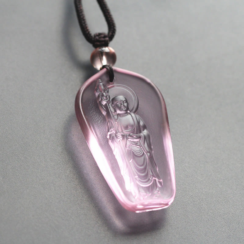 Stone of buddha Ksitigarbha Buddha Liuli Crystal Serenity Amulet Necklace Pendant
