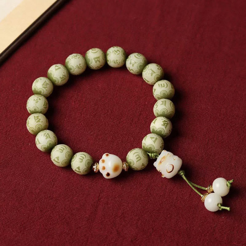 Stone of buddha Green Bodhi Seed Cat Paw Om Mani Padme Hum Engraved Wisdom Bracelet