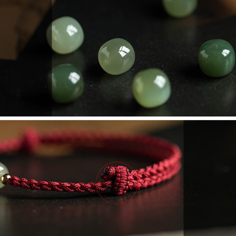 Stone of buddha Natural Cinnabar Chinese Zodiac Hetian Jade Fu Character Luck Rope Bracelet