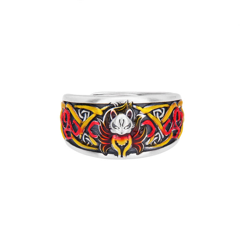 Stone of buddha 999 Sterling Silver Nine Tailed Fox Success Protection Ring