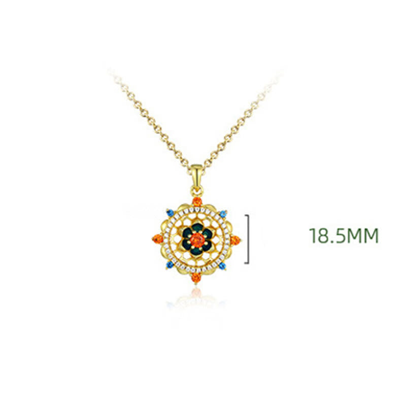 Stone of buddha 925 Sterling Silver Lotus Flower Colorful Zircon New Beginning Necklace Pendant