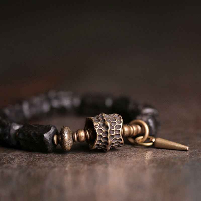 Stone of buddha Ebony Wood Copper Balance Protection Couple Bracelet