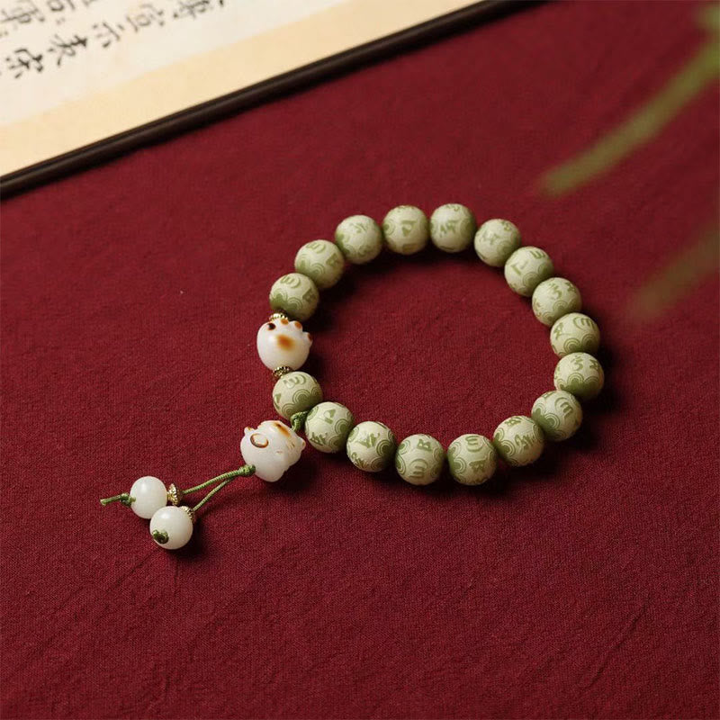 Stone of buddha Green Bodhi Seed Cat Paw Om Mani Padme Hum Engraved Wisdom Bracelet