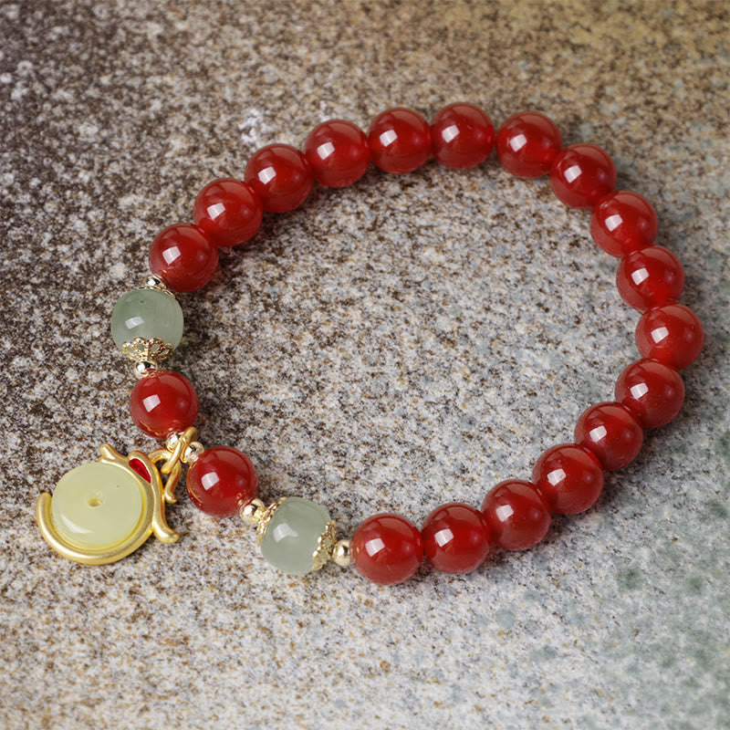 Stone of buddha Year of the Dragon Red Agate Jade Peace Buckle Fu Character Success Bracelet