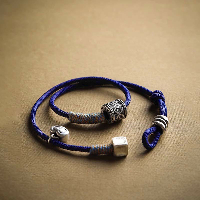 Stone of buddha Handmade Tibetan Om Mani Padme Hum Carved Auspicious Amulet Double Wrap Rope Bracelet