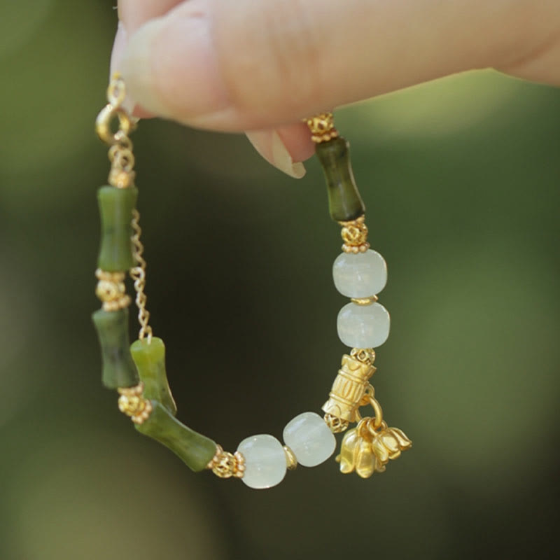 Stone of buddha Green Bamboo Jade Lily of the Valley Wealth Bracelet