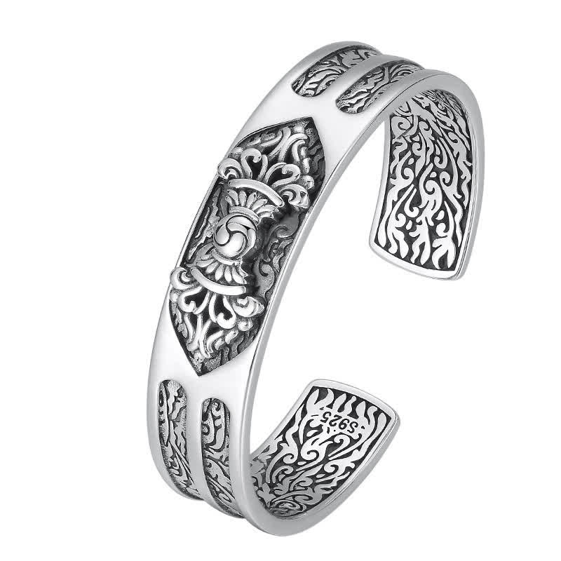 Stone of buddha 925 Sterling Silver Vajra Dorje Engraved Spiritual Power Bracelet Bangle