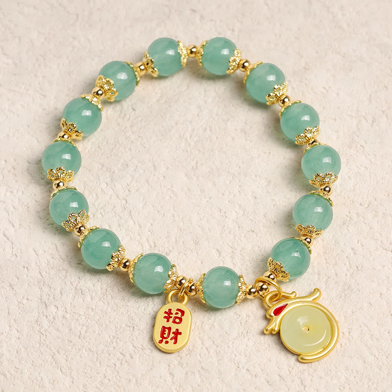Stone of buddha Year of the Dragon Red Agate Green Aventurine Peace Buckle Fu Character Lucky Fortune Bracelet