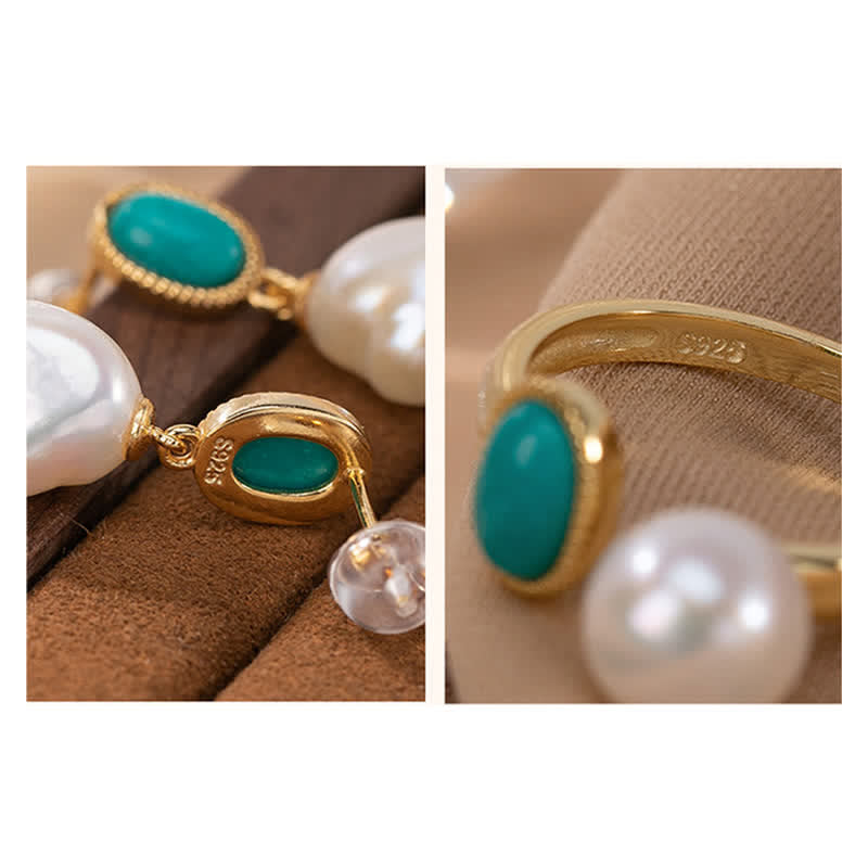 Stone of buddha 925 Sterling Silver Pearl Turquoise Healing Ring Earrings Necklace Pendant