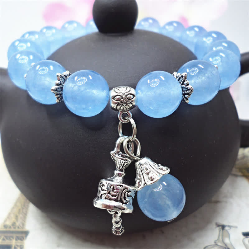 Stone of buddha Vintage Crystal Chalcedony Stone Energy Beaded Bell Charm Bracelet