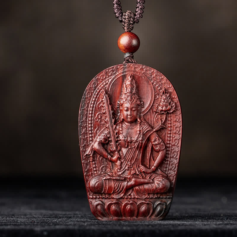 Stone of buddha Chinese Zodiac Natal Buddha Small Leaf Red Sandalwood Lotus Protection Necklace Pendant