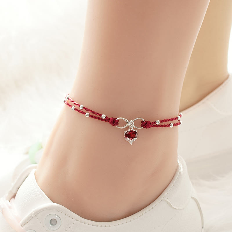 Stone of buddha Love Heart Infinity Symbol Braided String Anklet