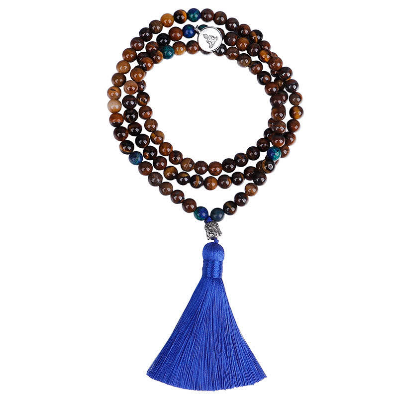 Stone of buddha 108 Mala Beads Tiger Eye Buddha Strength Bracelet Tassel Necklace Pendant
