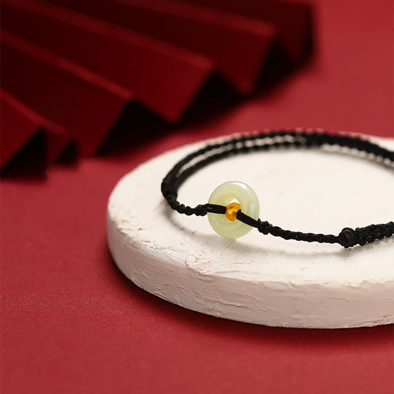 Stone of buddha 999 Gold Bead Round Peace Buckle Hetian Jade Luck Abundance Braided Bracelet Anklet
