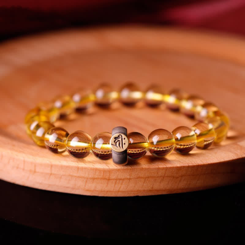 Stone of buddha 925 Sterling Silver Chinese Zodiac Natal Buddha Citrine Protection Bracelet