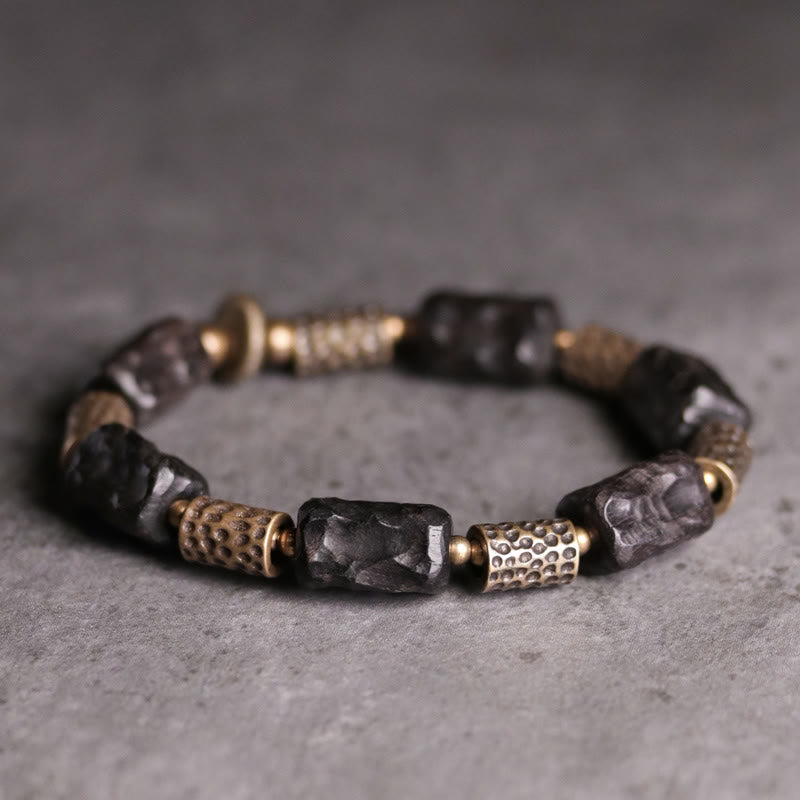 Stone of buddha Tibetan Ebony Wood Copper Calm Peace Bracelet