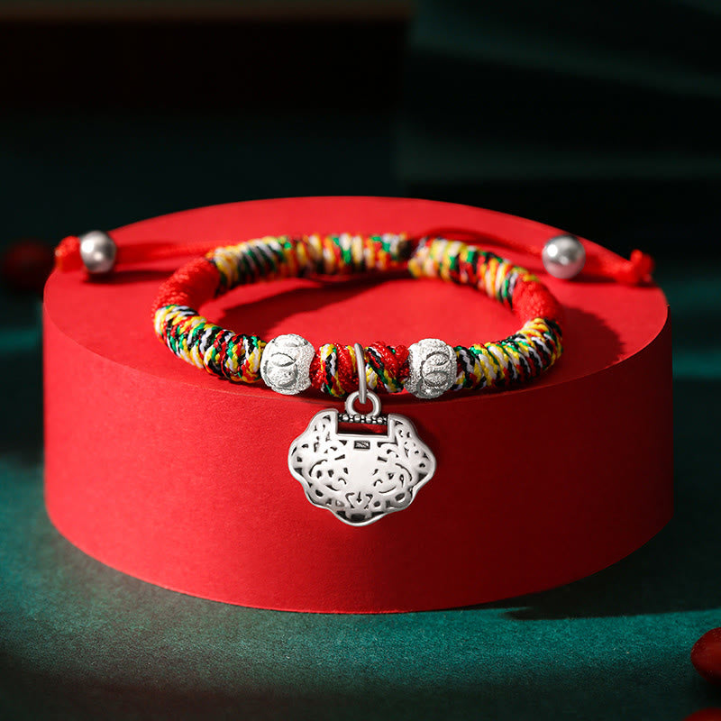 Stone of buddha 925 Sterling Silver Chinese Lock Charm Multicolored Red String Protection Handmade Braided Kids Bracelet