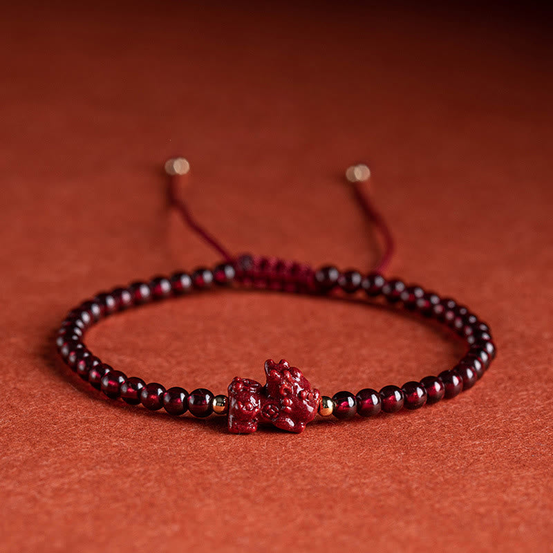 Stone of buddha Garnet Cinnabar PiXiu Blessing Calm String Bracelet