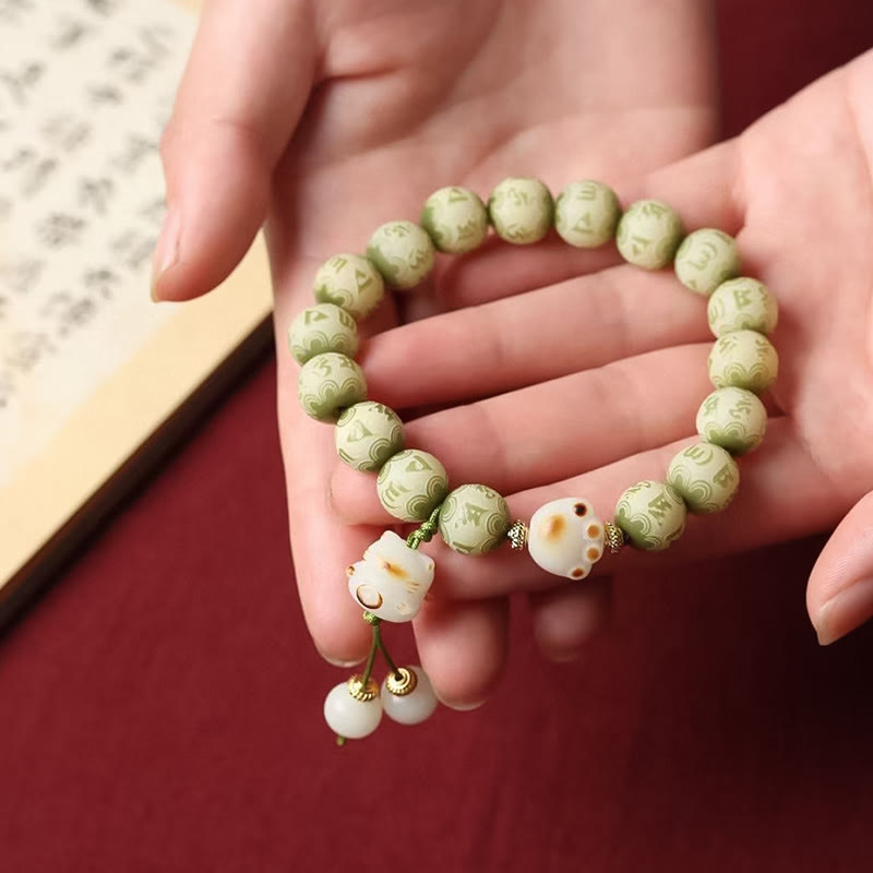 Stone of buddha Green Bodhi Seed Cat Paw Om Mani Padme Hum Engraved Wisdom Bracelet