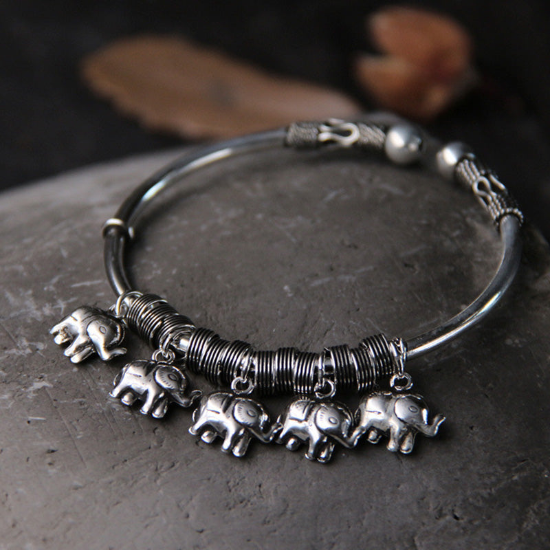 Stone of buddha 925 Sterling Silver Elephant Strength Bracelet Bangle