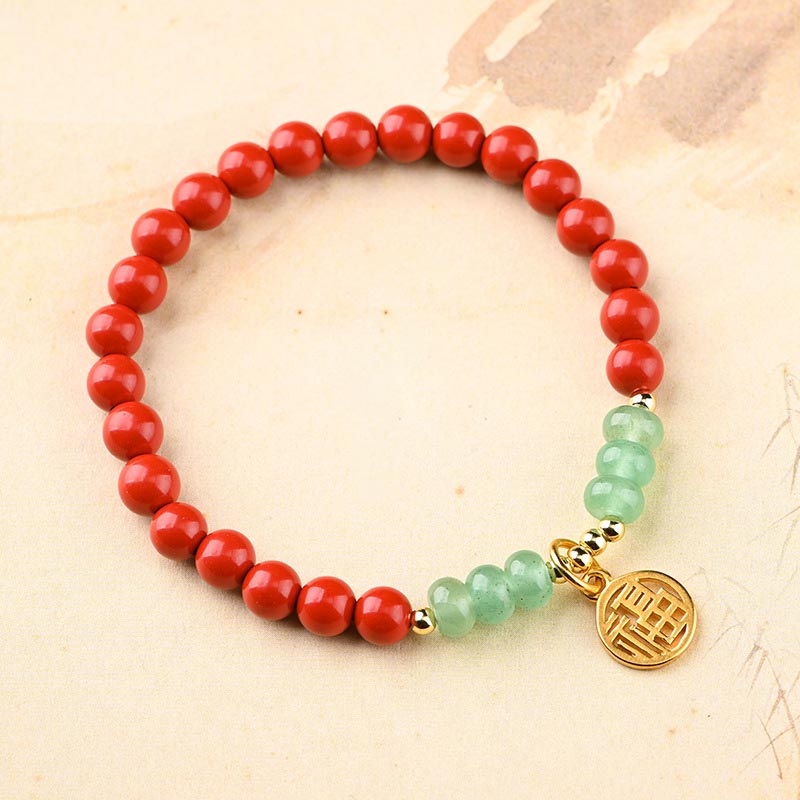 Stone of buddha Tibetan Cinnabar Green Aventurine Luck Bracelet Necklace