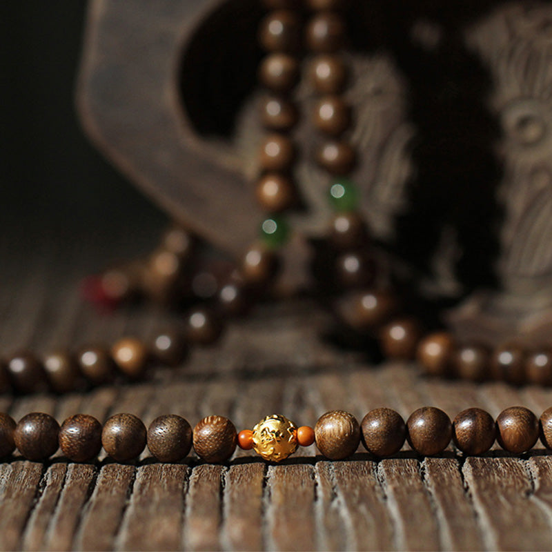 Stone of buddha 999 Gold 108 Mala Beads Kalimantan Agarwood Cyan Jade Six True Words Strength Bracelet