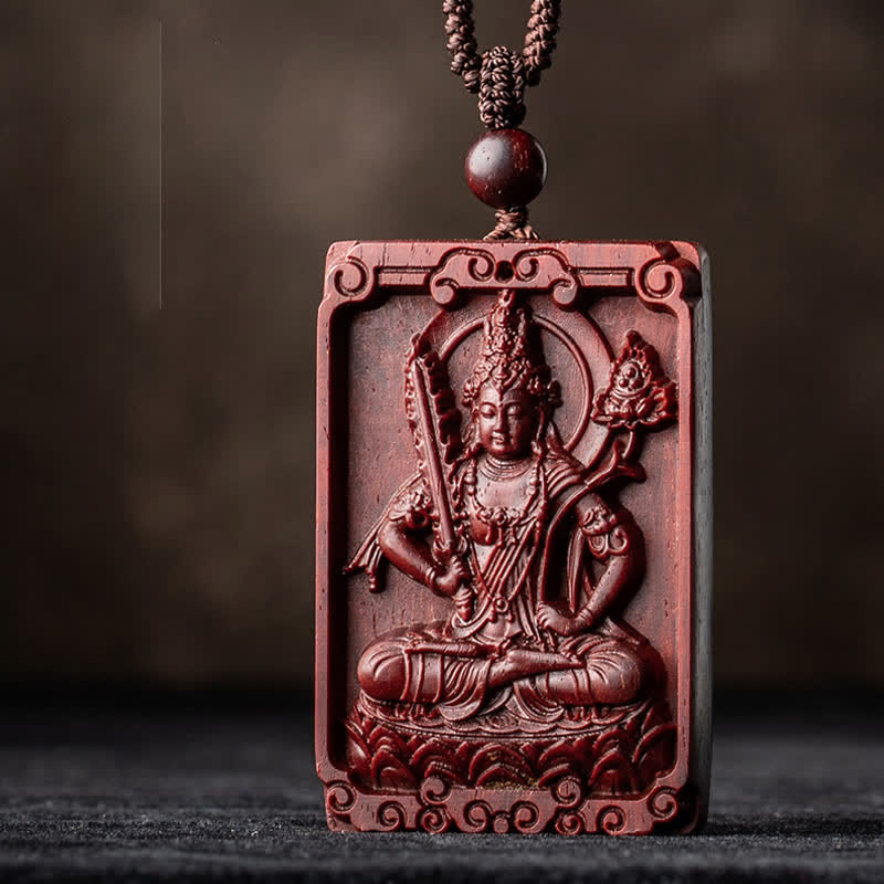 Stone of buddha Chinese Zodiac Natal Buddha Small Leaf Red Sandalwood Protection Necklace Pendant