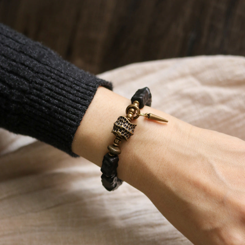 Stone of buddha Ebony Wood Copper Balance Protection Couple Bracelet