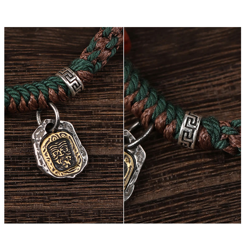 Stone of buddha Handmade Tibetan Silver 925 Sterling Silver Zakiram Goddess of Wealth Camel Bone Protection Braided Bracelet