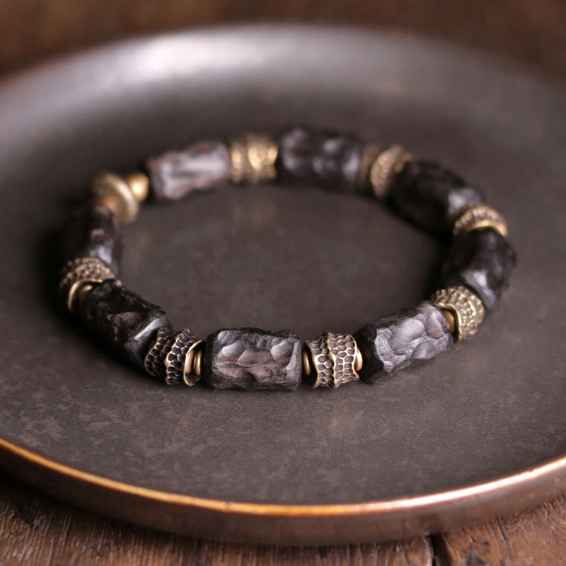 Stone of buddha Tibetan Ebony Wood Copper Calm Peace Bracelet