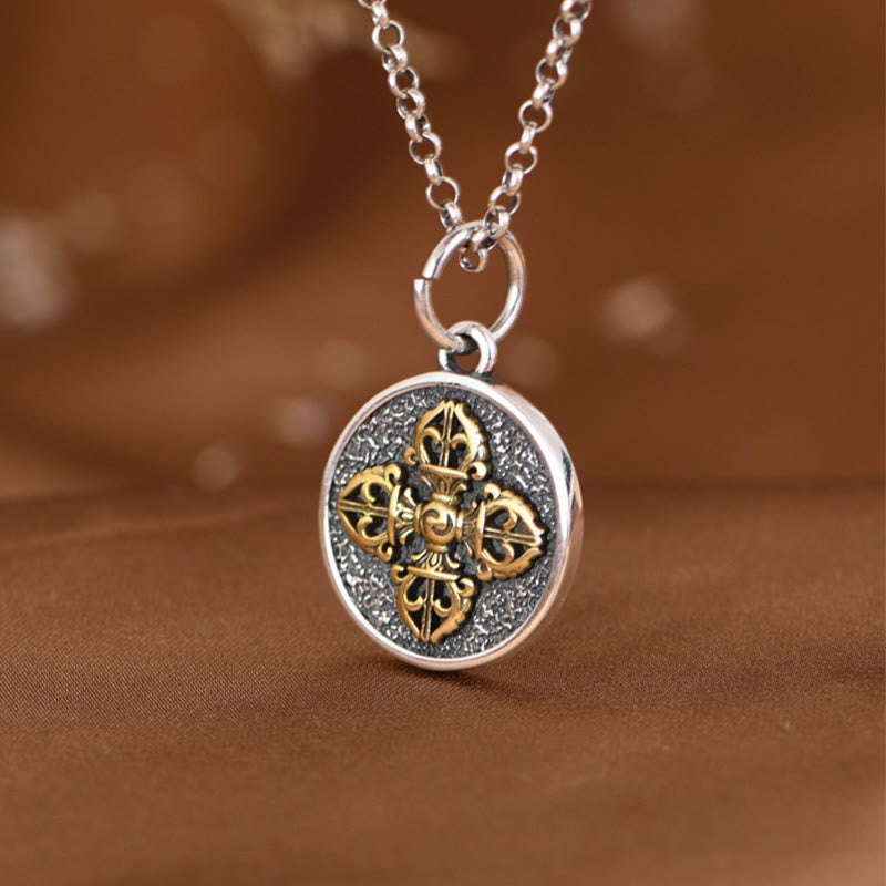 Stone of buddha 925 Sterling Silver Double Dorje Vajra Blessing Necklace Pendant