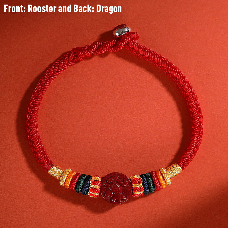 Stone of buddha Year of the Dragon 925 Sterling Silver Chinese Zodiac Cinnabar Auspicious Matches Blessing Bracelet