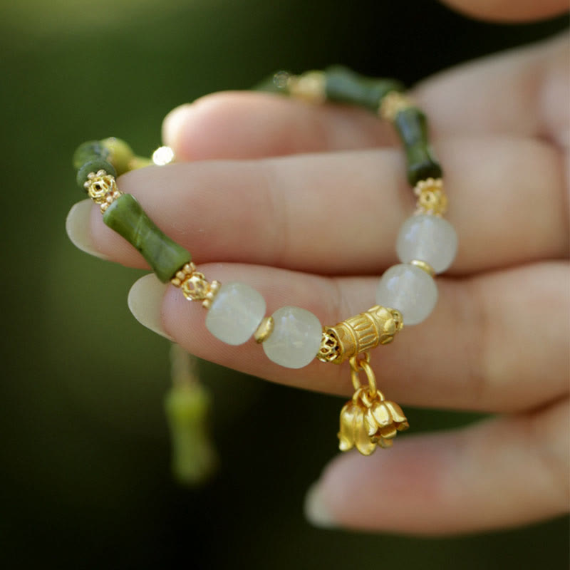 Stone of buddha Green Bamboo Jade Lily of the Valley Wealth Bracelet