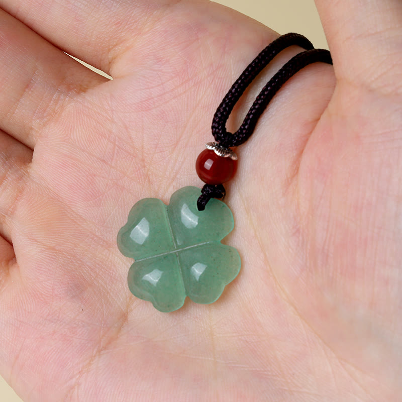 Stone of buddha 925 Sterling Silver Green Aventurine Four Leaf Clover Luck Leather Rope Necklace Pendant