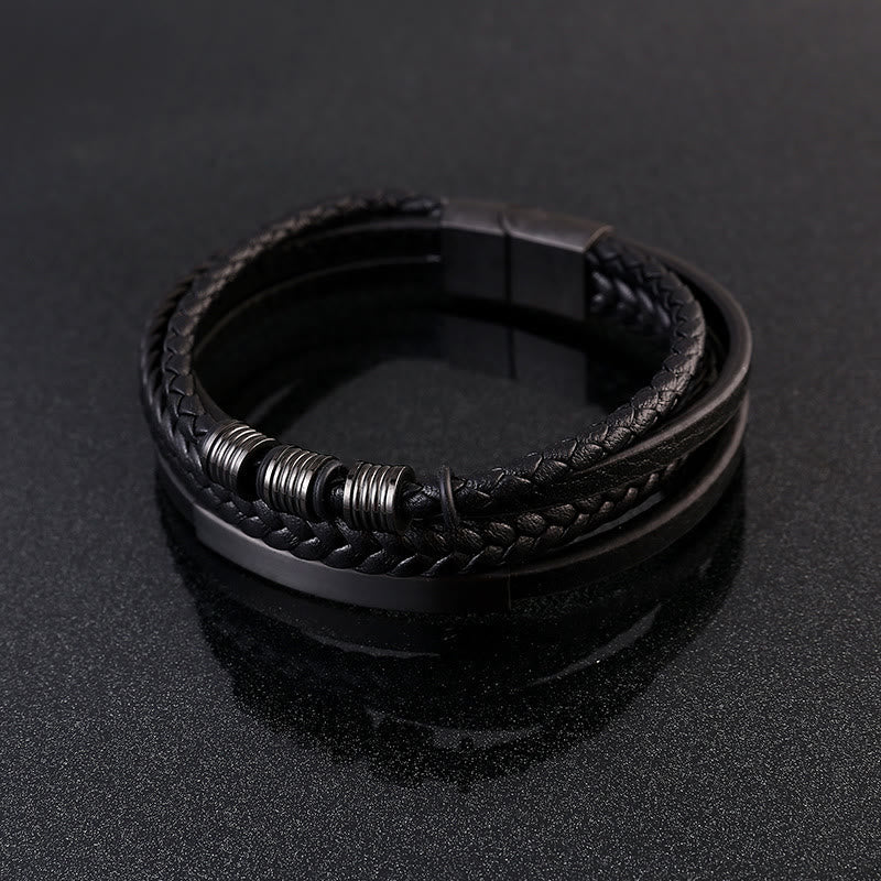 Stone of buddha Leather Multi-Layer Titanium Steel Balance Braided Magnetic Buckle Bracelet
