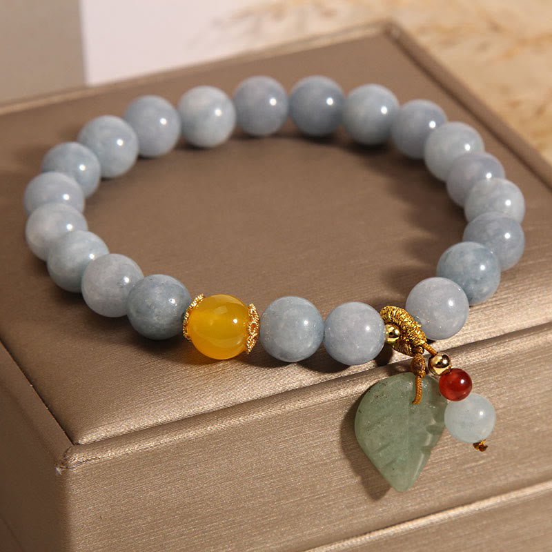 Stone of buddha Aquamarine Jade Leaf Healing Charm Bracelet