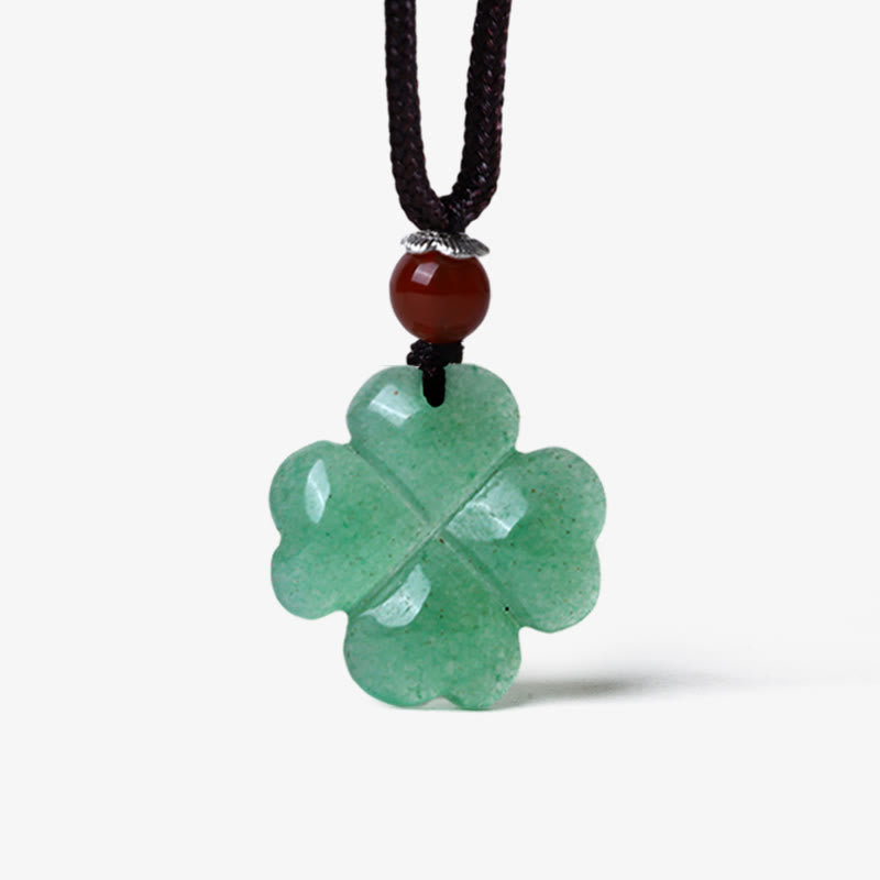 Stone of buddha 925 Sterling Silver Green Aventurine Four Leaf Clover Luck Leather Rope Necklace Pendant