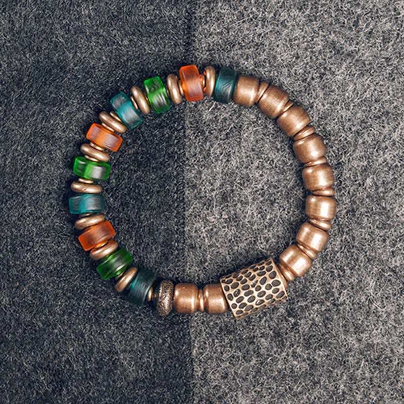 Stone of buddha Tibetan Colorful Glass Beads Copper Wealth Bracelet