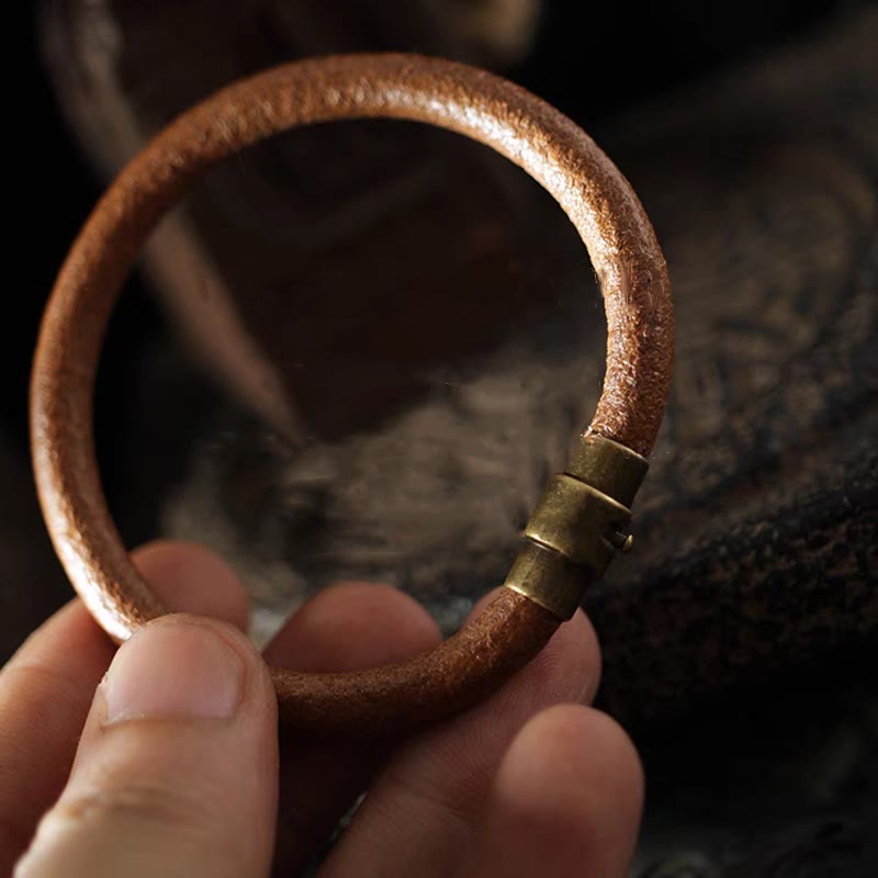 Stone of buddha Retro Leather Luck Healing Copper Magnetic Buckle Bracelet