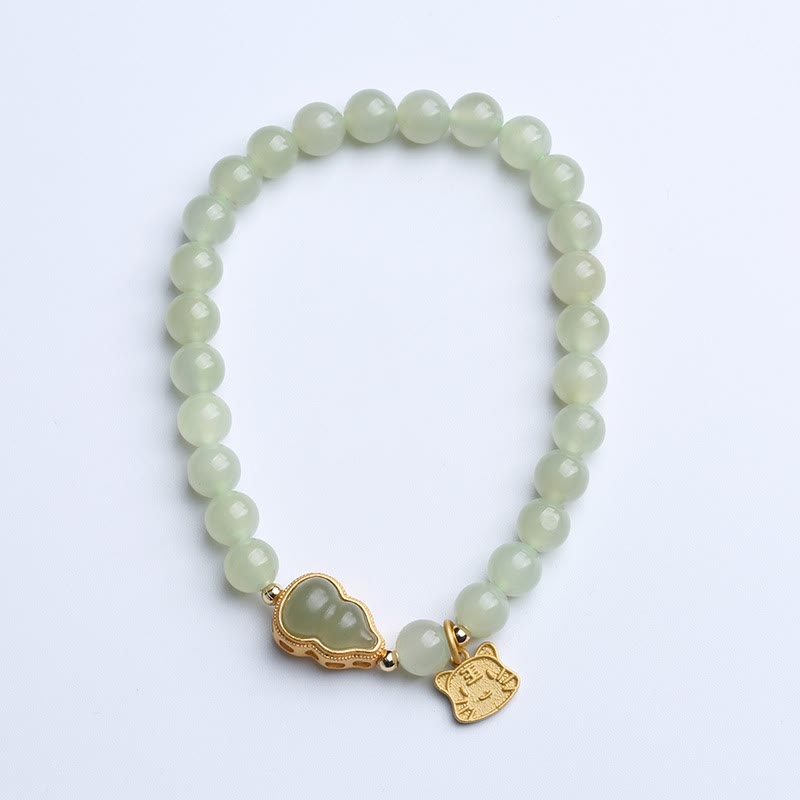 Stone of buddha 925 Sterling Silver Plated Gold Natural Hetian Jade Bead Gourd Lotus Bamboo Fu Character Luck Bracelet